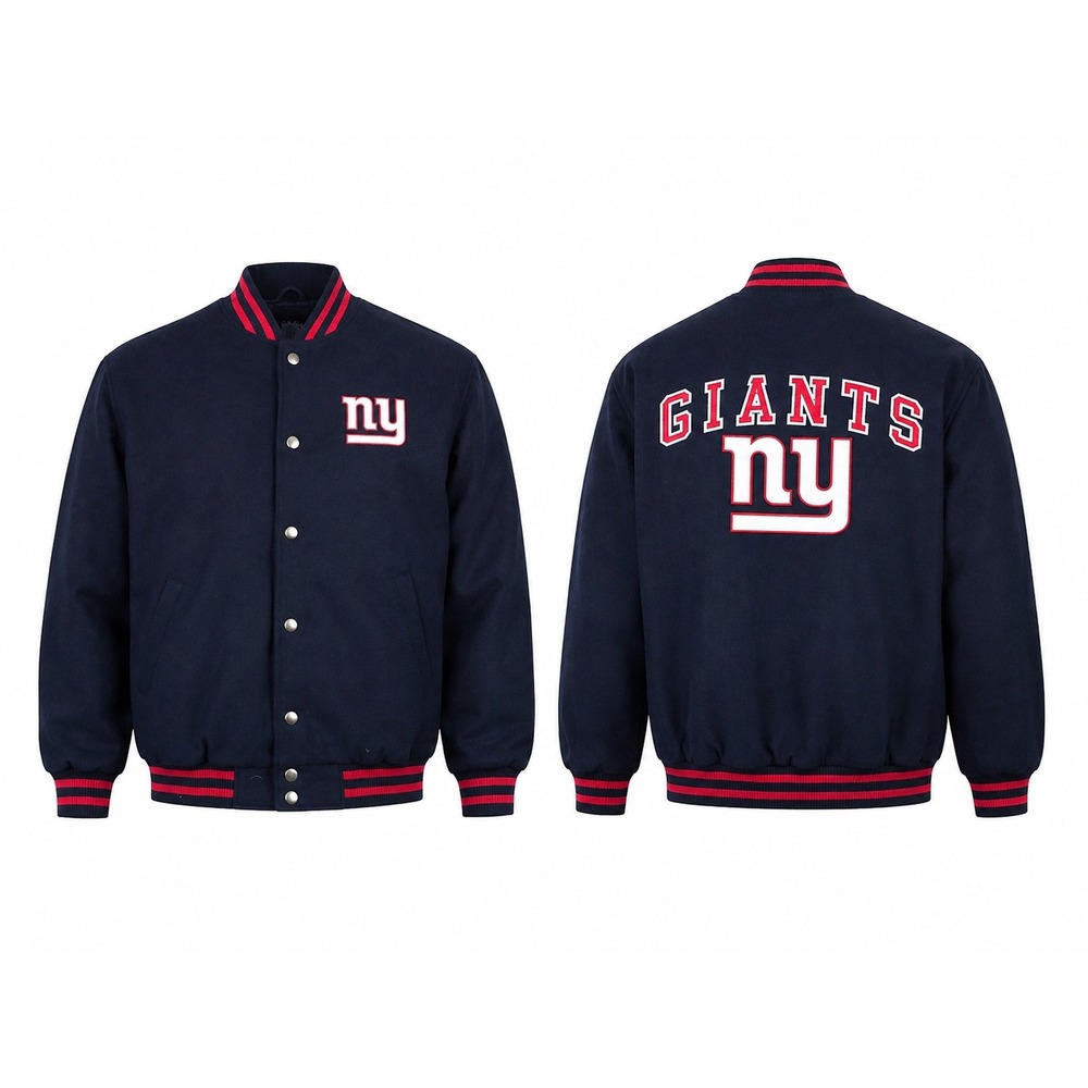 NFL New York Giants Varsity Jacket Mens XL Navy Blue Wool Blend Bomber Snap